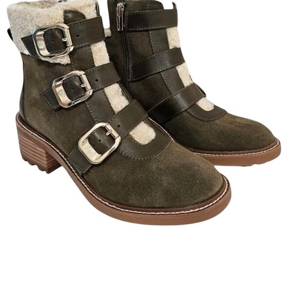Vince Camuto Klerica   Leather Suede  Moto Hiker Shearling Boot Size 7M NEW - Picture 1 of 8